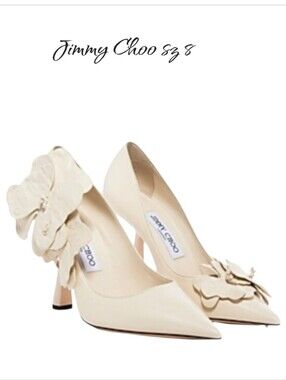 Jimmy Choo Rene Flowers Leather Appliqué Pumps Ivory 38/8